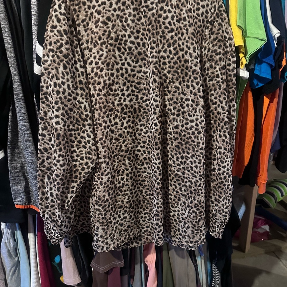 Leopard Print Fleece See Through Blouse